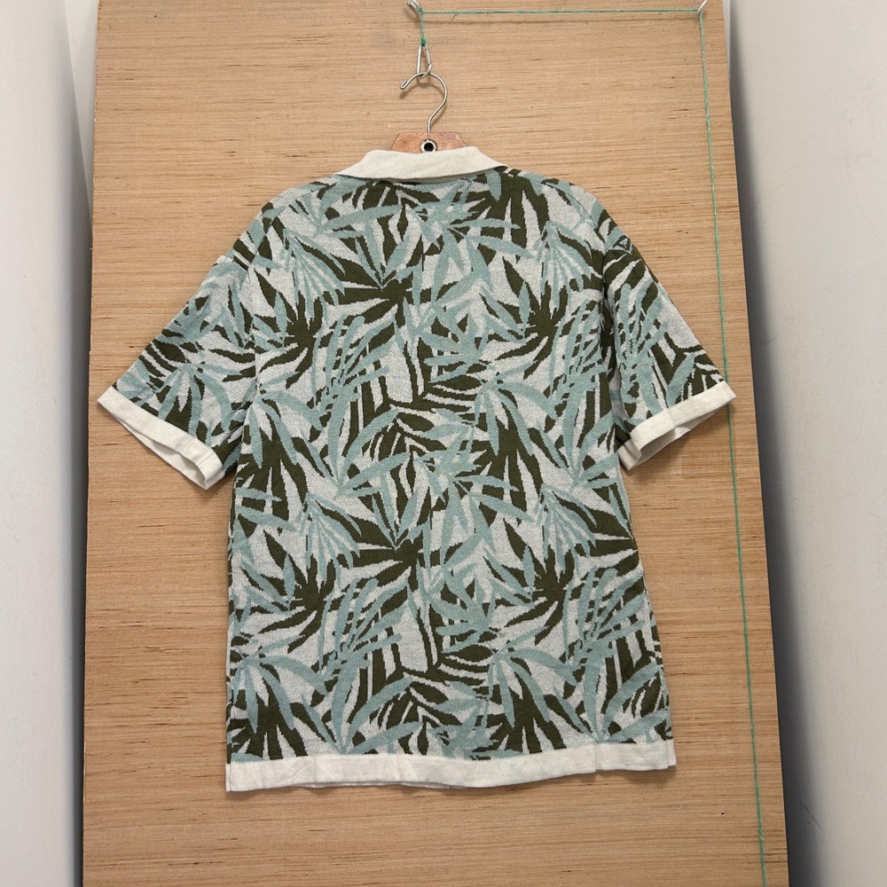 Free Planet Mens Tropical Palm Leaf Knit Button Down Shirt Green Blue Large - Picture 3 of 6
